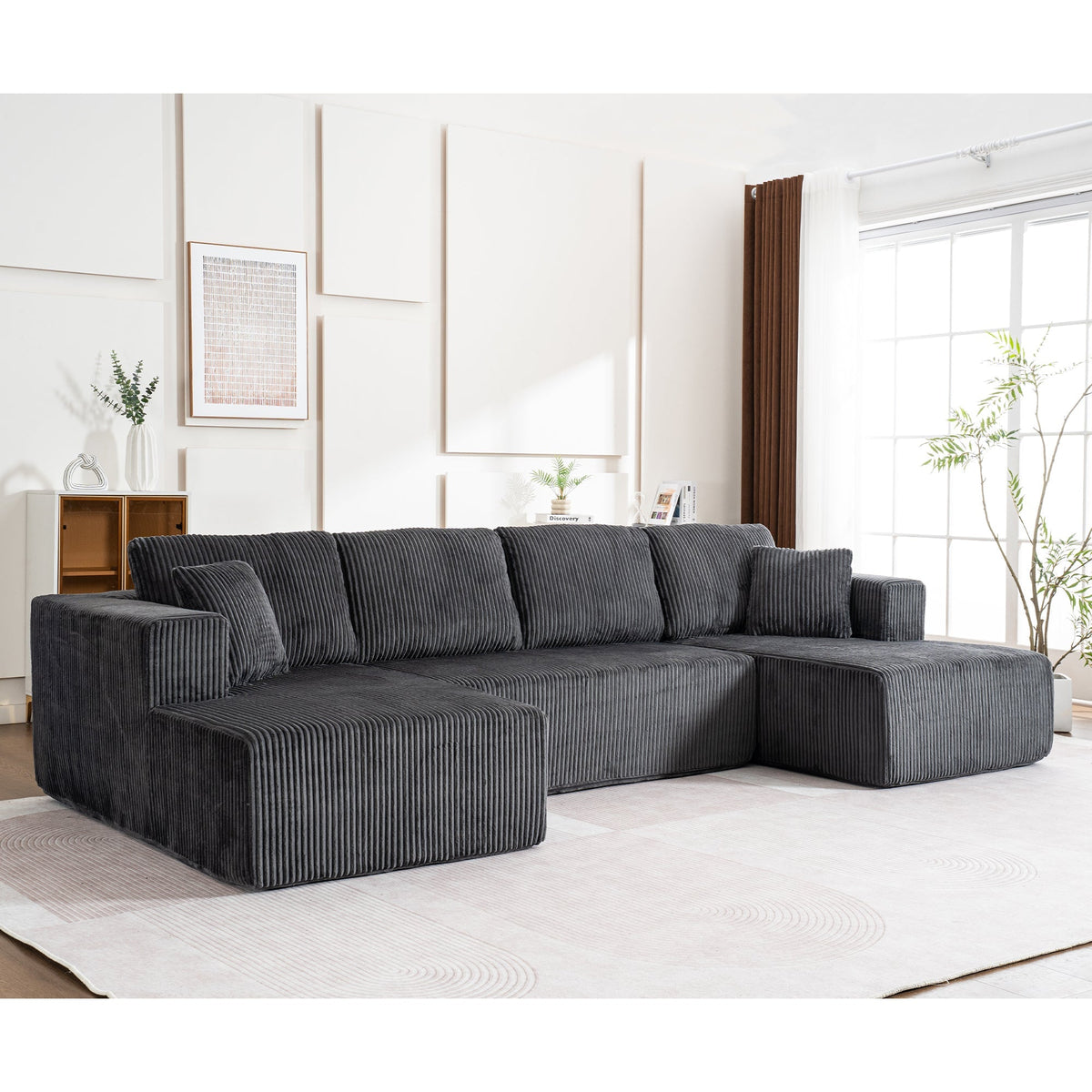 Modern U-Type Leisure Sofa with Modular Design and Lounge Chairs, Lamp Fabric