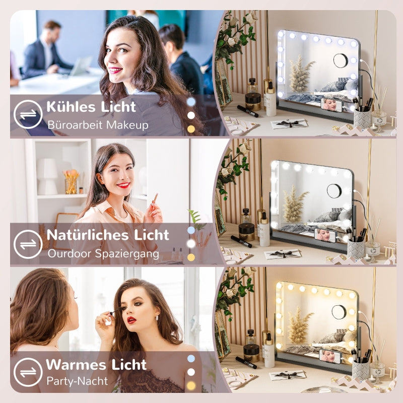 LED Cosmetic Mirror, 3 Light Modes, Dimmable, Touch Control, Black