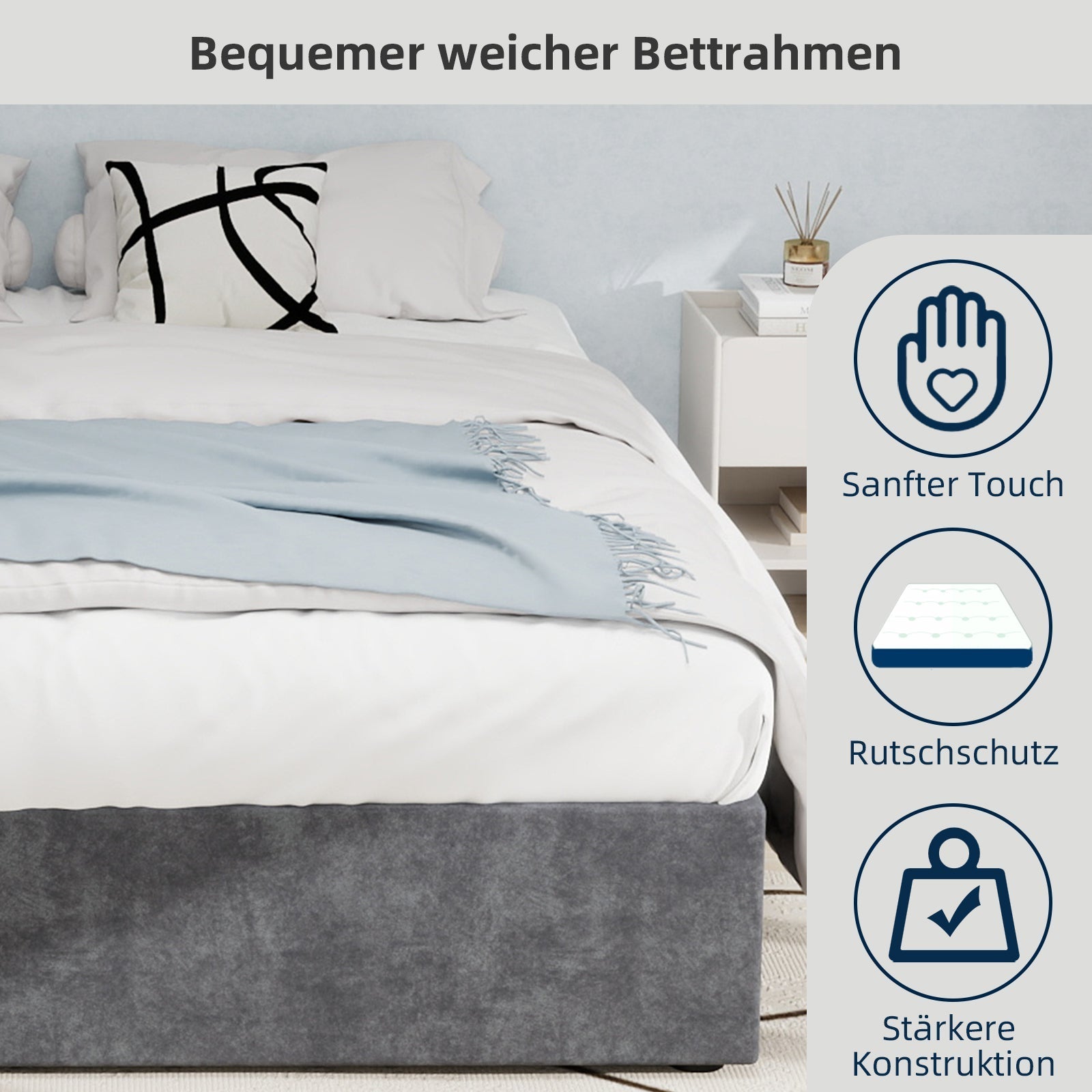 Bed Frame 160x200cm Lift Storage - Dutch Velvet Grey