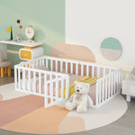 Children's Bed 90x200 Wooden Frame with Railing & Door, White
