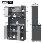 Kitchen Highboard Buffet 100x47x187cm LED Lighting Microwave Adjustable Shelves - Wooden