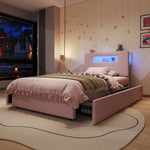 Children's Upholstered Bed 90x200cm with 4 Drawers & LED, Pink