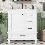 Bathroom Vanity Unit with Ceramic Sink and Three Silent Drawers, White