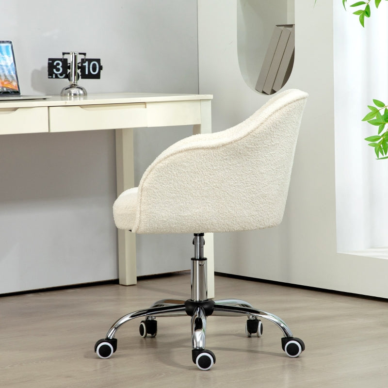 Home office chair, ergonomic desk chair, swivel, height adjustable, rocking function, teddy velvet, cream white