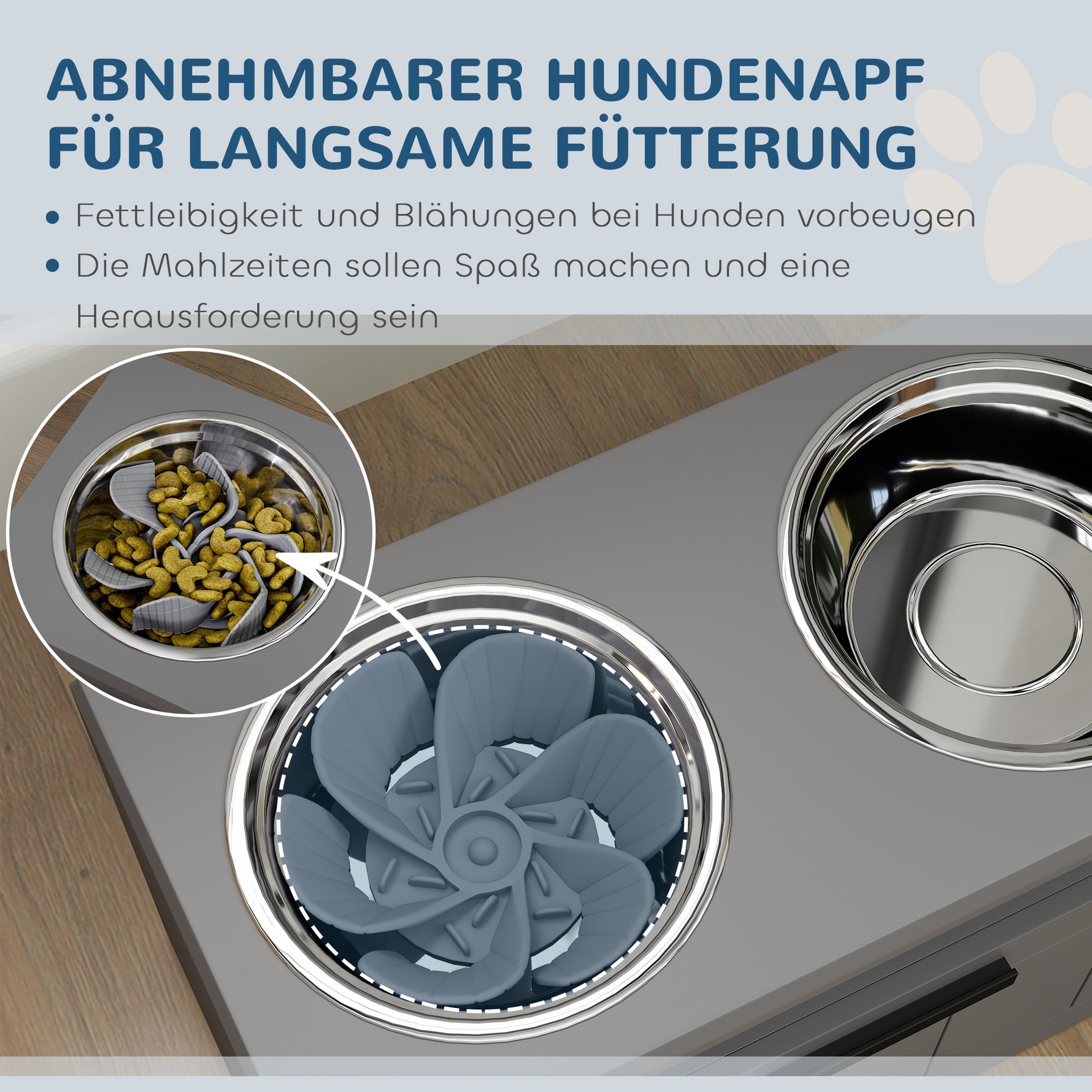 Dog Bowls, Elevated Feeding Station with 2 Stainless Steel Bowls, Gray
