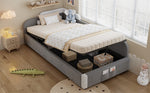 Hydraulic Bed, Storage Space, Raised Soft Fence, Velvet + Plywood, Grey
