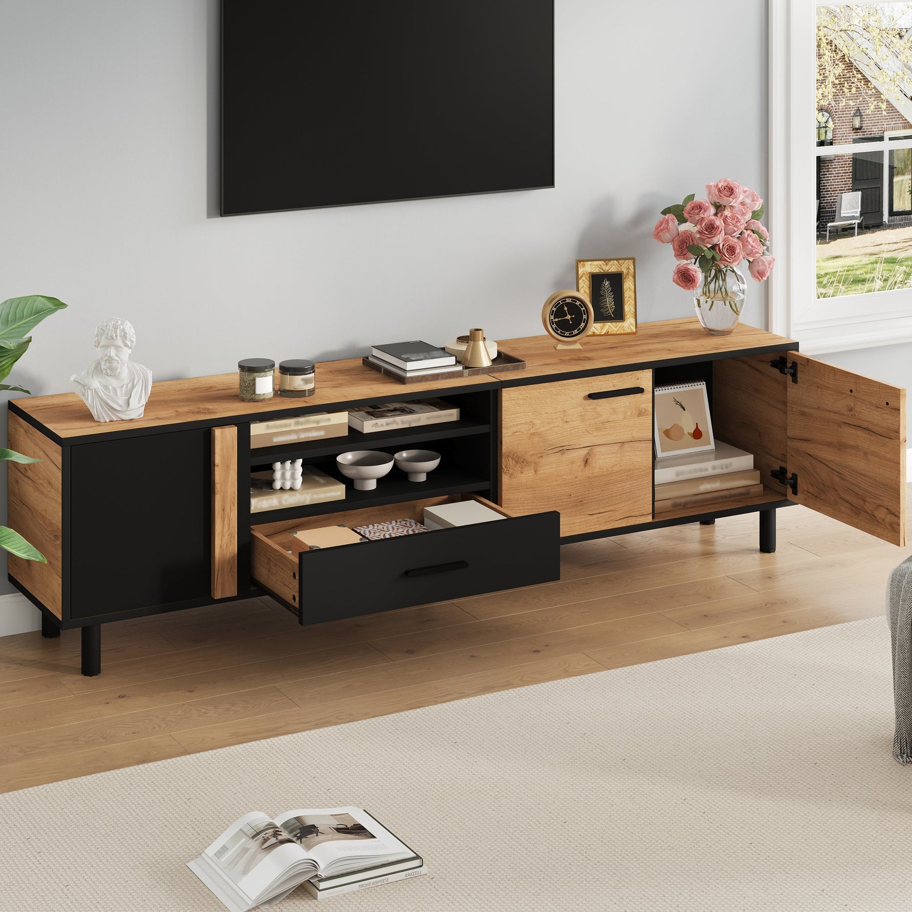 TV Cabinet Lowboard 180cm with 3 Cabinets 1 Drawer for 80 Inch TV