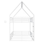 House-Shaped Bunk Bed with Fence and LED Light, 140x200cm, White