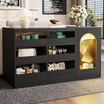 Chest of Drawers Cabinet, Modern 6-Drawer Hollow Door LED Light, Black