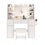 LED Vanity Table with Mirror & Storage Drawers, White