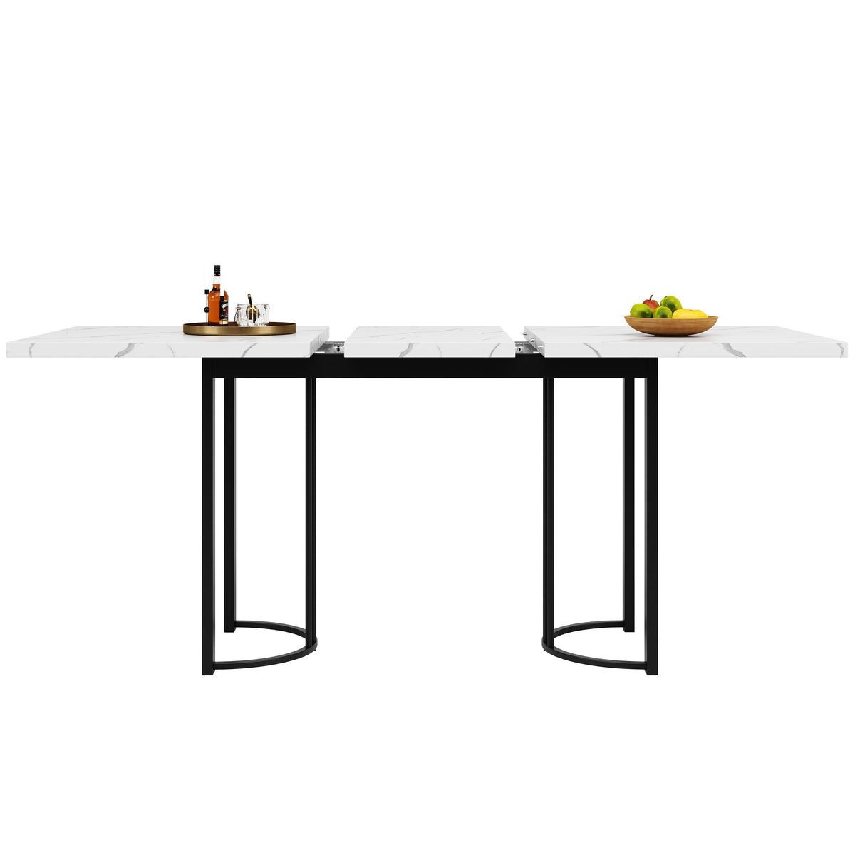 Extendable Dining Table 140-179.5cm Rectangular Metal Frame - White/Black