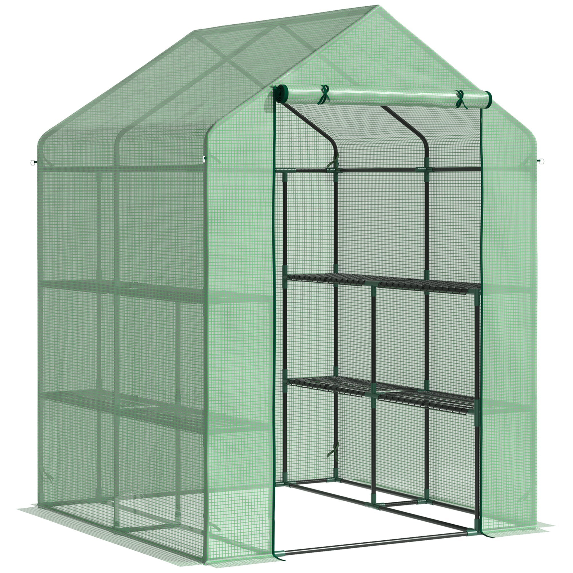 Walk-in Greenhouse, 8 Shelves for Tomatoes Optimal Plant Care, Steel & PE Plastic, Green