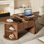Modern Height-Adjustable Coffee Table with Storage and Sliding Doors, Wood