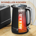 Kettle Toaster Set, 2200W 1.7L 2-Slice 6 Browning Levels, Black