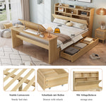 Children's Single Bed 140x200cm with Storage & Table, Natural Wood