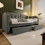 Sofa Bed 90x200 cm, USB-C Reading Light, 2 Storage Drawers, Velvet Gray