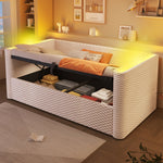 Daybed Sofa Bed 90x200cm Hydraulic Storage LED Lighting Velvet Beige
