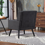 Upholstered Armchair with High-Density Foam and Solid Wood Legs, Black Suede