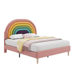 Upholstered Bed 140x200cm Slatted Base Adjustable Headboard - Velvet Pink