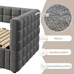 Daybed with Square Backrest and 2 Storage Drawers, Extendable to 180cm, Grey Velvet