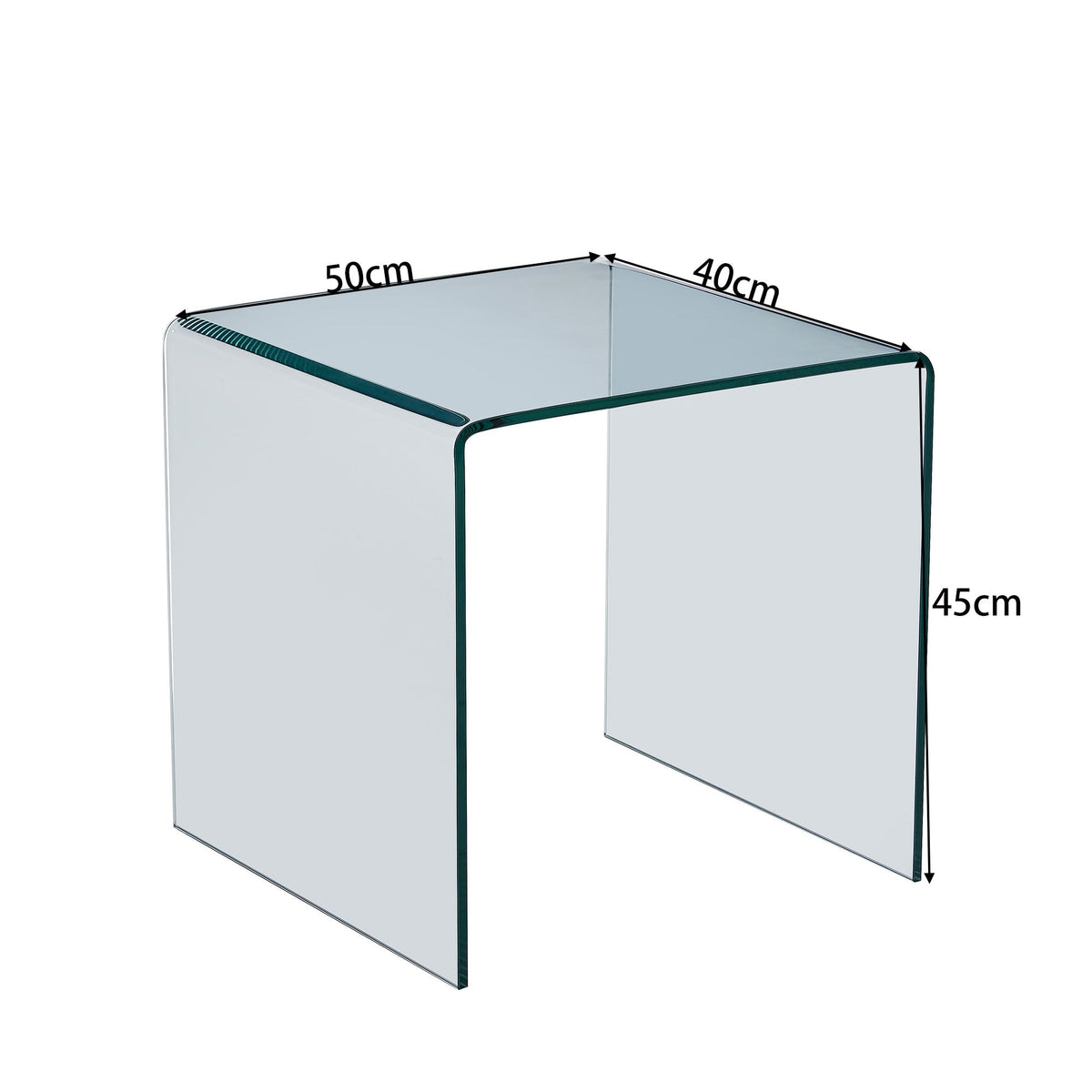 Tempered Glass Side Table, Transparent End Table and Sofa Table, Clear Bent Glass