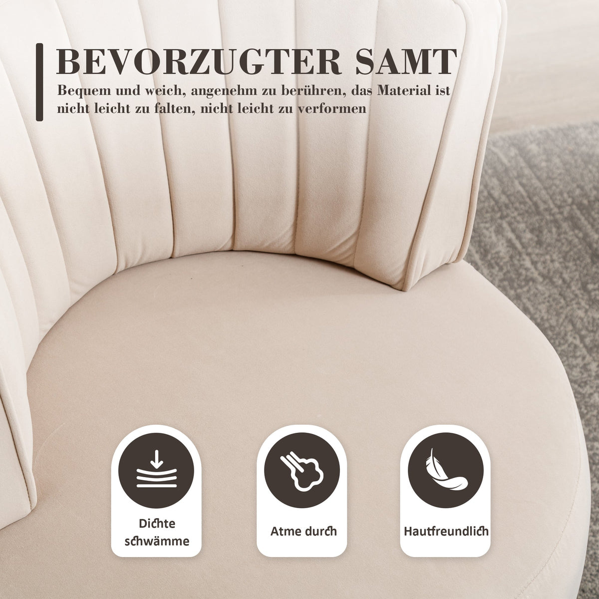 Swivel Chair 360° Round Velvet Barrel - Beige