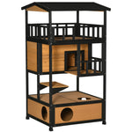 Cat House, 4 Levels with Stairs, Winter-Proof, Yellow Fir Wood
