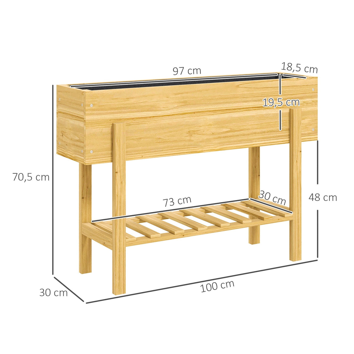 Raised Bed with Shelf, Herb & Vegetable Planter, Natural Wood