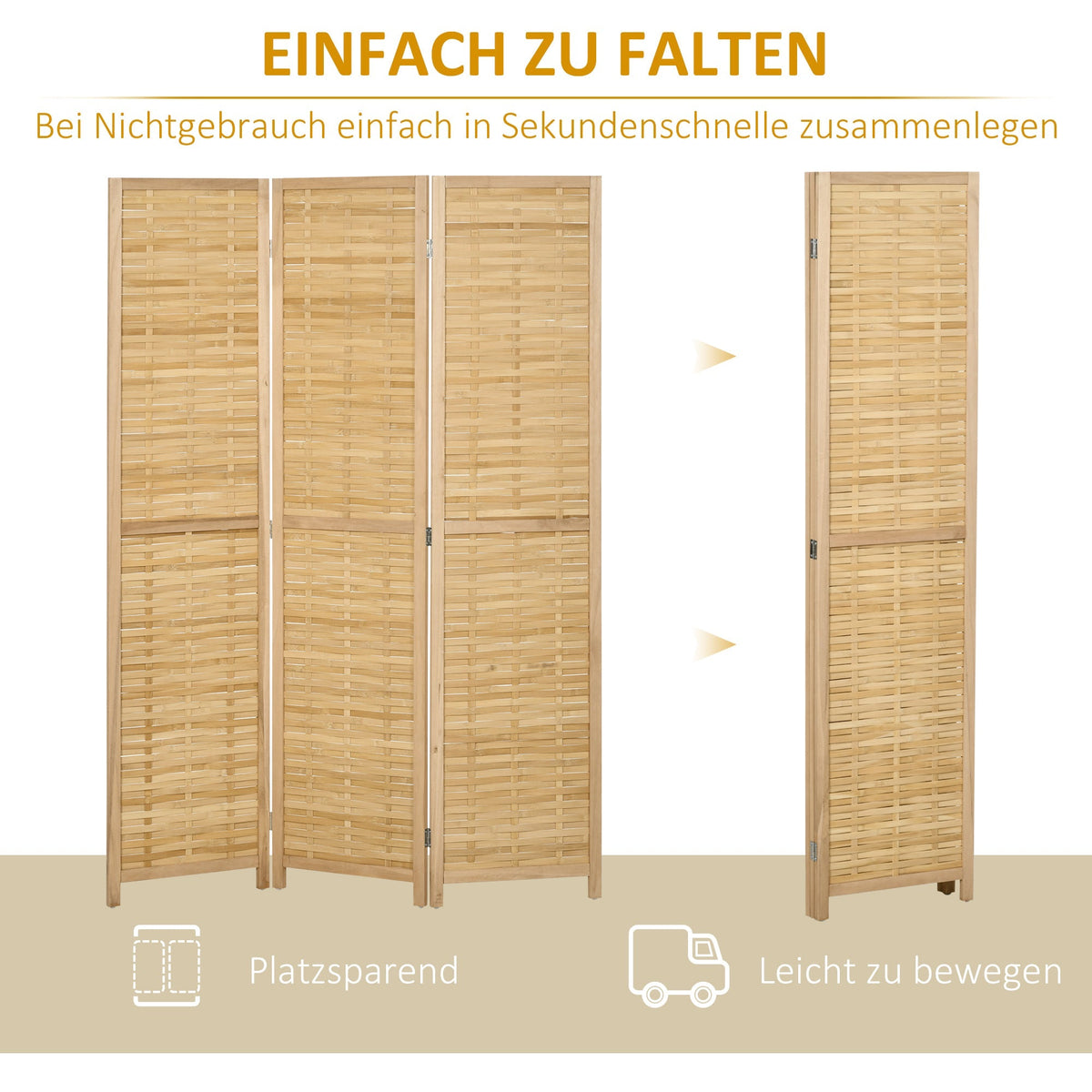 Room Divider/Screen, 3-Panel Foldable Privacy Screen 120x170cm, Bamboo Natural Finish