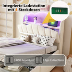 Children's Bed 90x200 Hydraulic Storage & LED, Beige Velvet