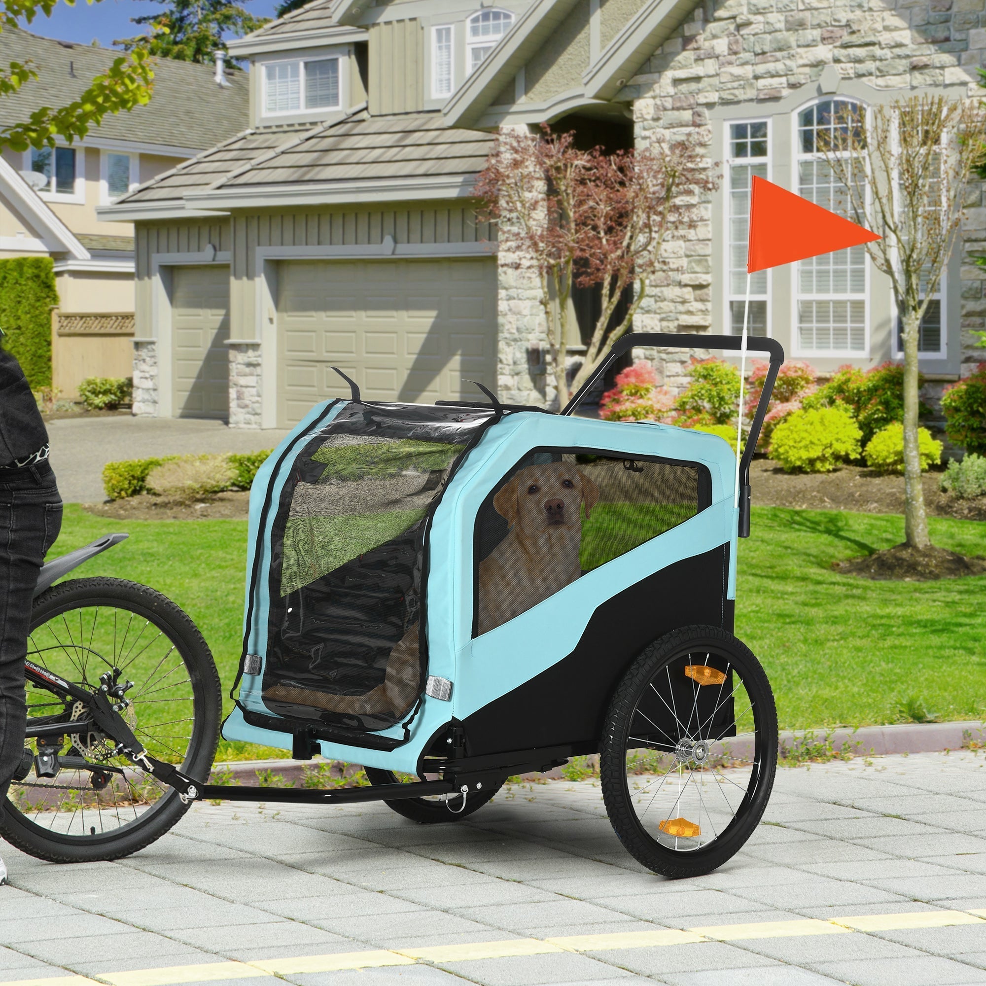 2-in-1 Dog Trailer & Stroller, Bicycle Attachment, max. 30 kg, Oxford Fabric, Blue