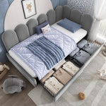 Upholstered Single Daybed 90x190cm Storage Drawers - Grey Velvet