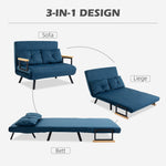 Sleeper Sofa Recliner, Fold-Out Bed Adjustable Backrest, Velvet Blue