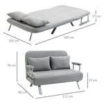 Sleeper Sofa Two-Seater Adjustable Bed Function Cushions, Light Grey