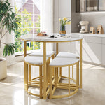 Dining Table Set with 4 Chairs, Modern Luxury MDF Gilded Iron Velvet, White