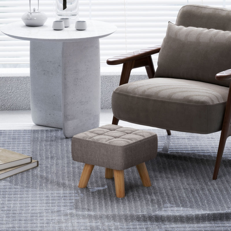 Footstool, Modern Upholstered Ottoman, Grey Linen Look