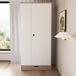 Wardrobe 70x40x170cm Single Door with Shelves and Drawers, Natural Wood/White