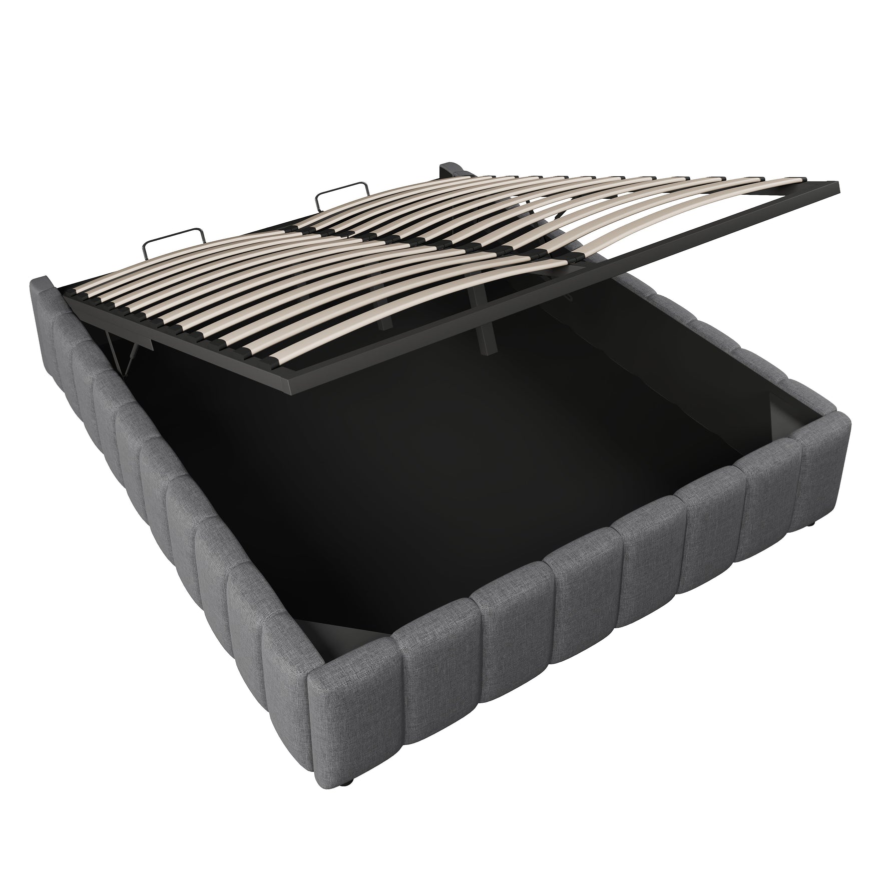 Upholstered Bed with Hydraulic Storage and No Headboard, 140x200cm, Grey Linen