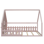 Flatbed Children's Bed 140x200cm House Rail - Pine Wood Pink
