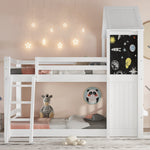 Children's Bunk Bed with Windows & Chalkboard, White Pine