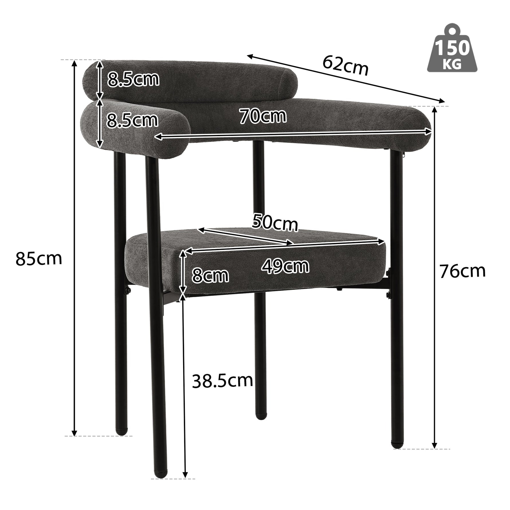 4 Dining Chairs Modern Simple Comfortable Ring Seats Dark Grey Suede