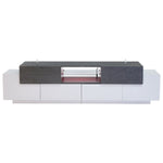 LED TV Cabinet, Entertainment Center with Glass Shelves, White+Gray