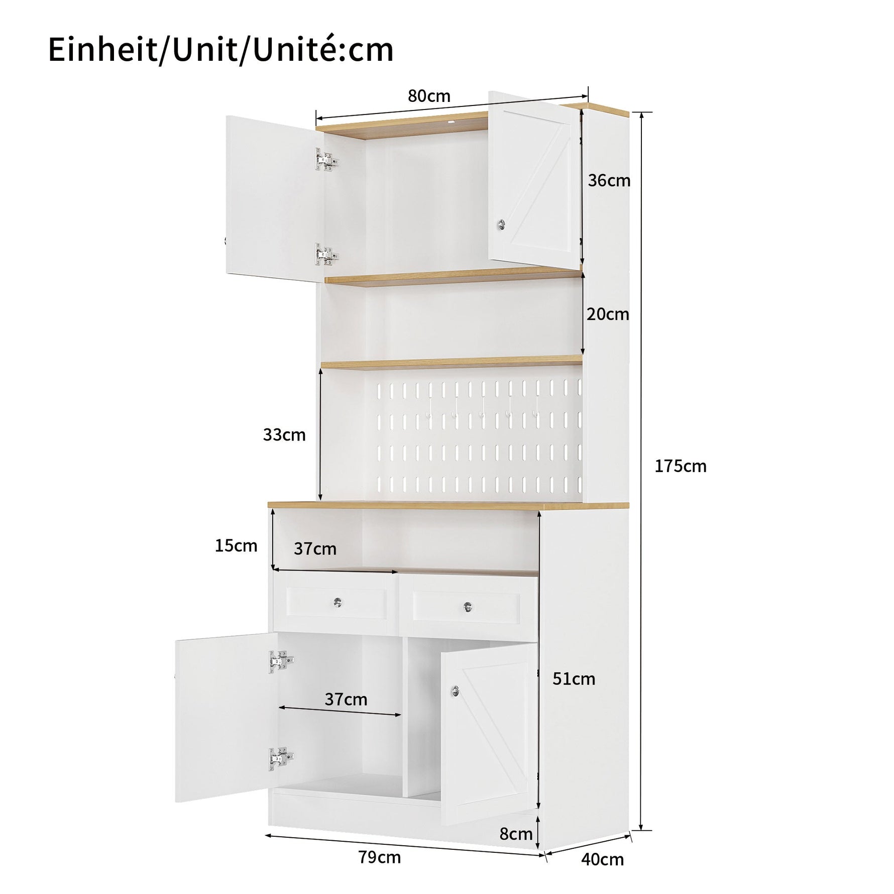 Dining Room Sideboard Buffet with 2 Drawers 4 Doors - White