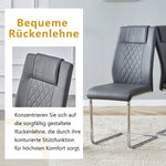 Scandinavian Dining Chairs Set of 4 Mesh Back Metal Legs - Dark Grey PU Leather