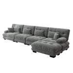 Modular Corner Sofa L-Shaped 4-Seater Couch Set Movable Ottoman DIY Chenille Grey