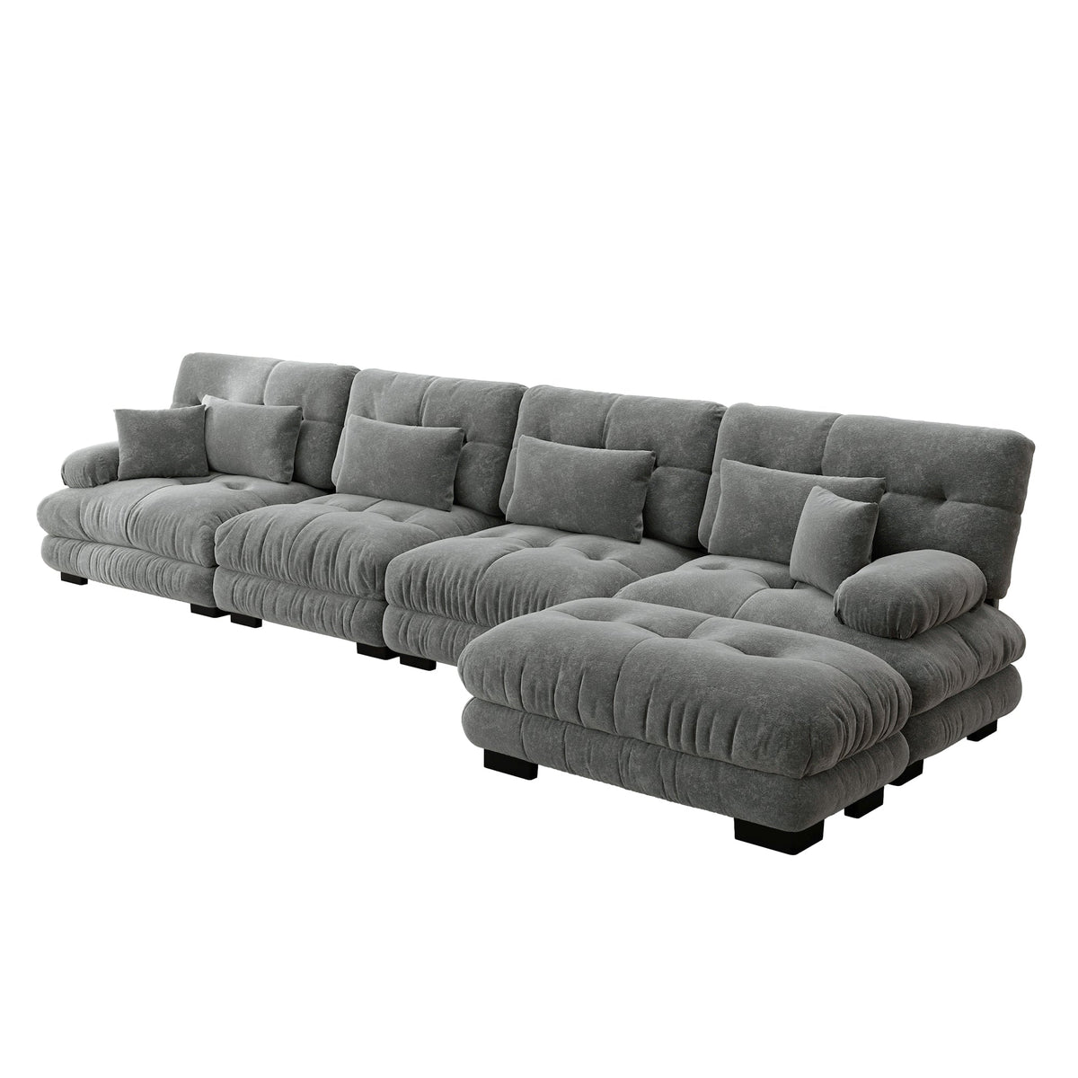 Modular Corner Sofa L-Shaped 4-Seater Couch Set Movable Ottoman DIY Chenille Grey