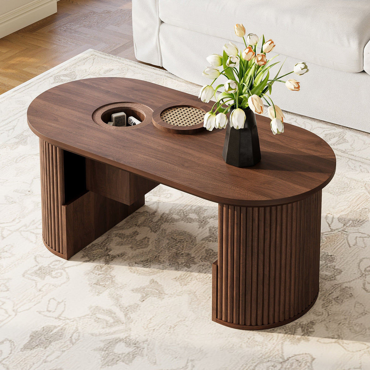 Modern Retro Coffee Table with Vertical Texture, 105x50x46.5cm, Walnut