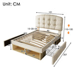 Upholstered Single Bed with Storage and Adjustable Headboard, 90x200cm, Beige Velvet