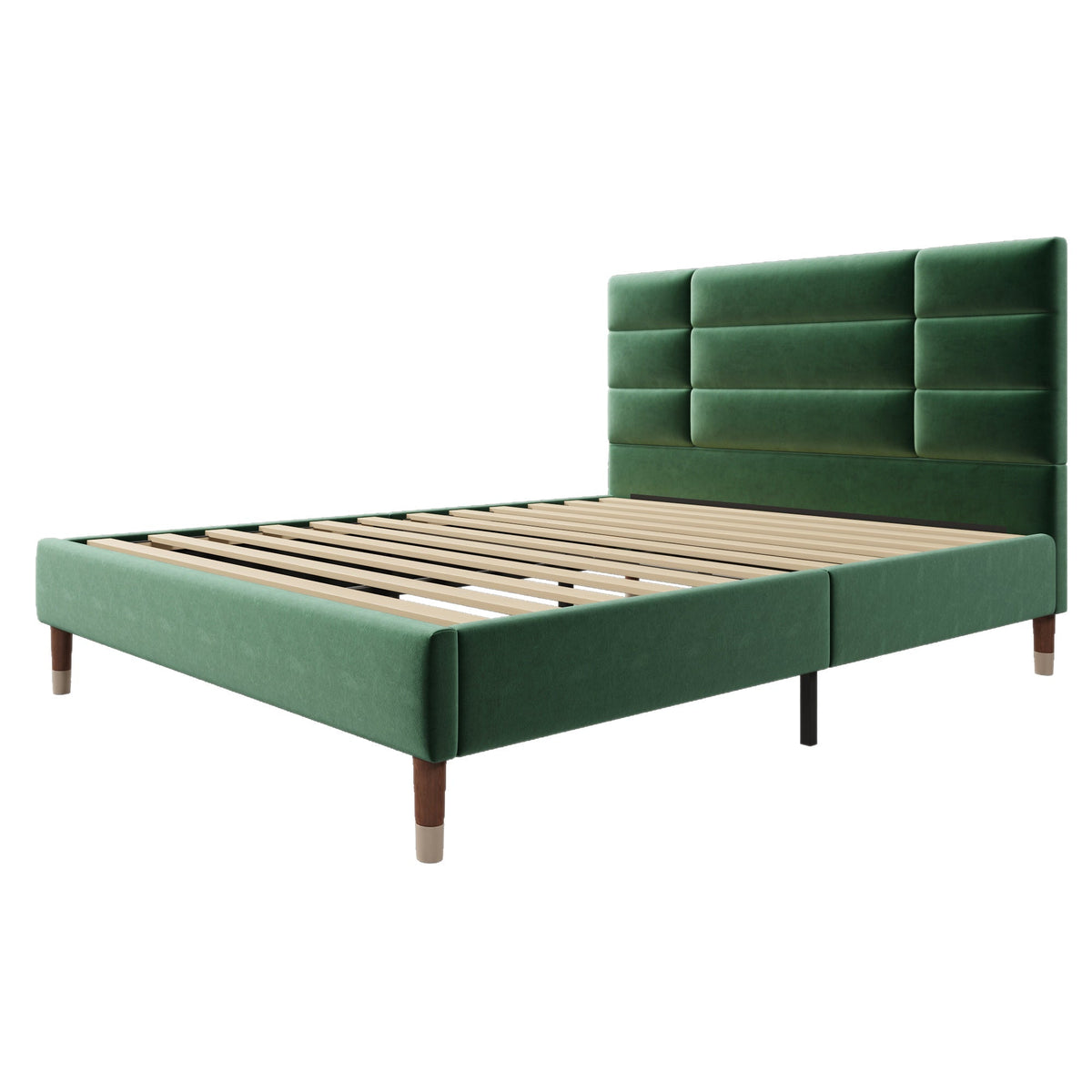 Upholstered bed, double bed with slatted frame 140x200cm, dark green velvet