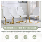 Dining Chair Set of 2, High Backrest and Padded Cushion with Diamond Pattern, White and Gold Metal